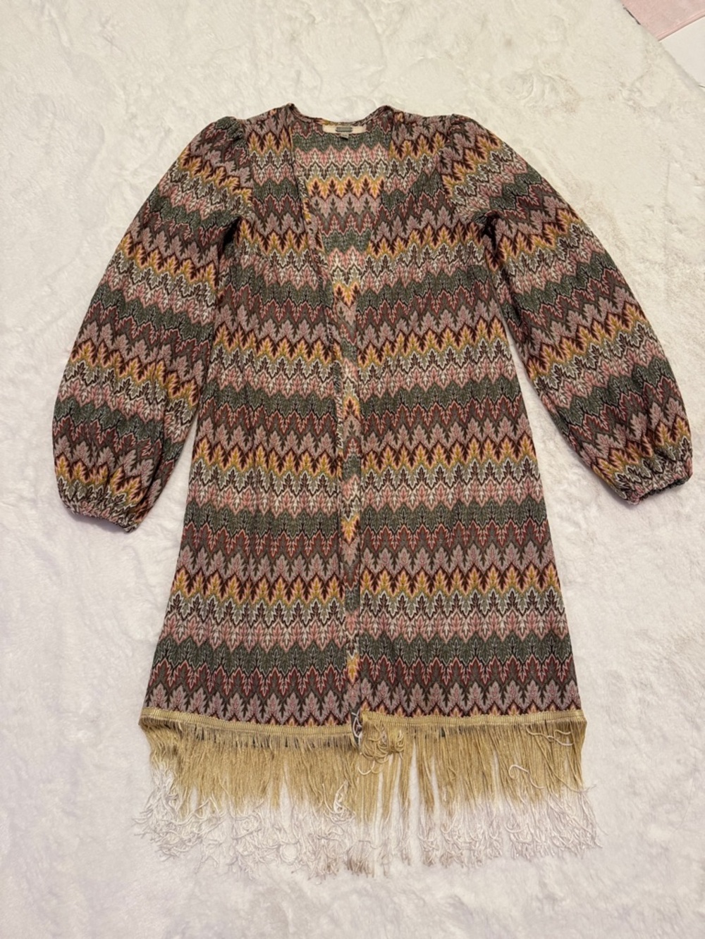 gimmicks by BKE Multicolor Zigzag Fringe Knit Cardigan